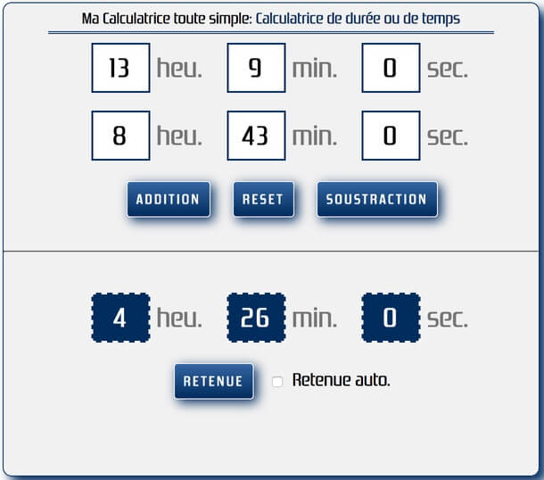 Application calculatrice heure