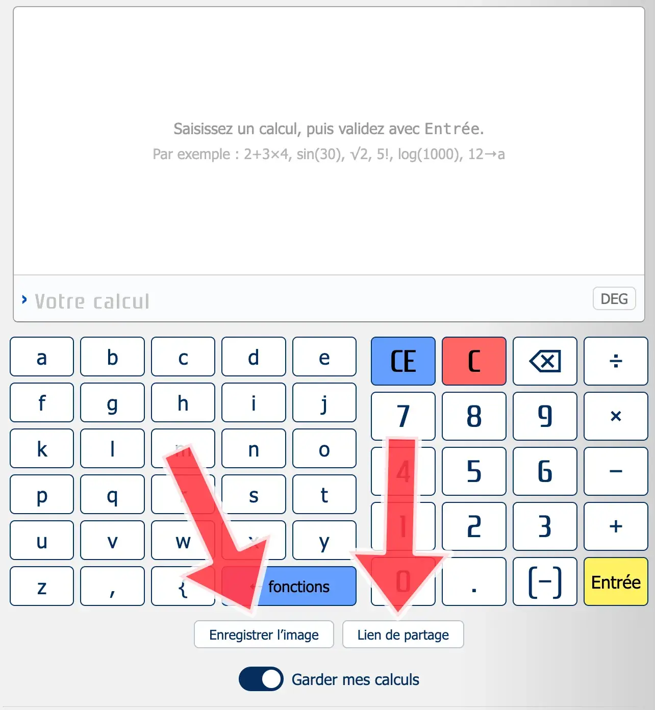 Enregistrer l'image de la calculatrice ou partager un lien
