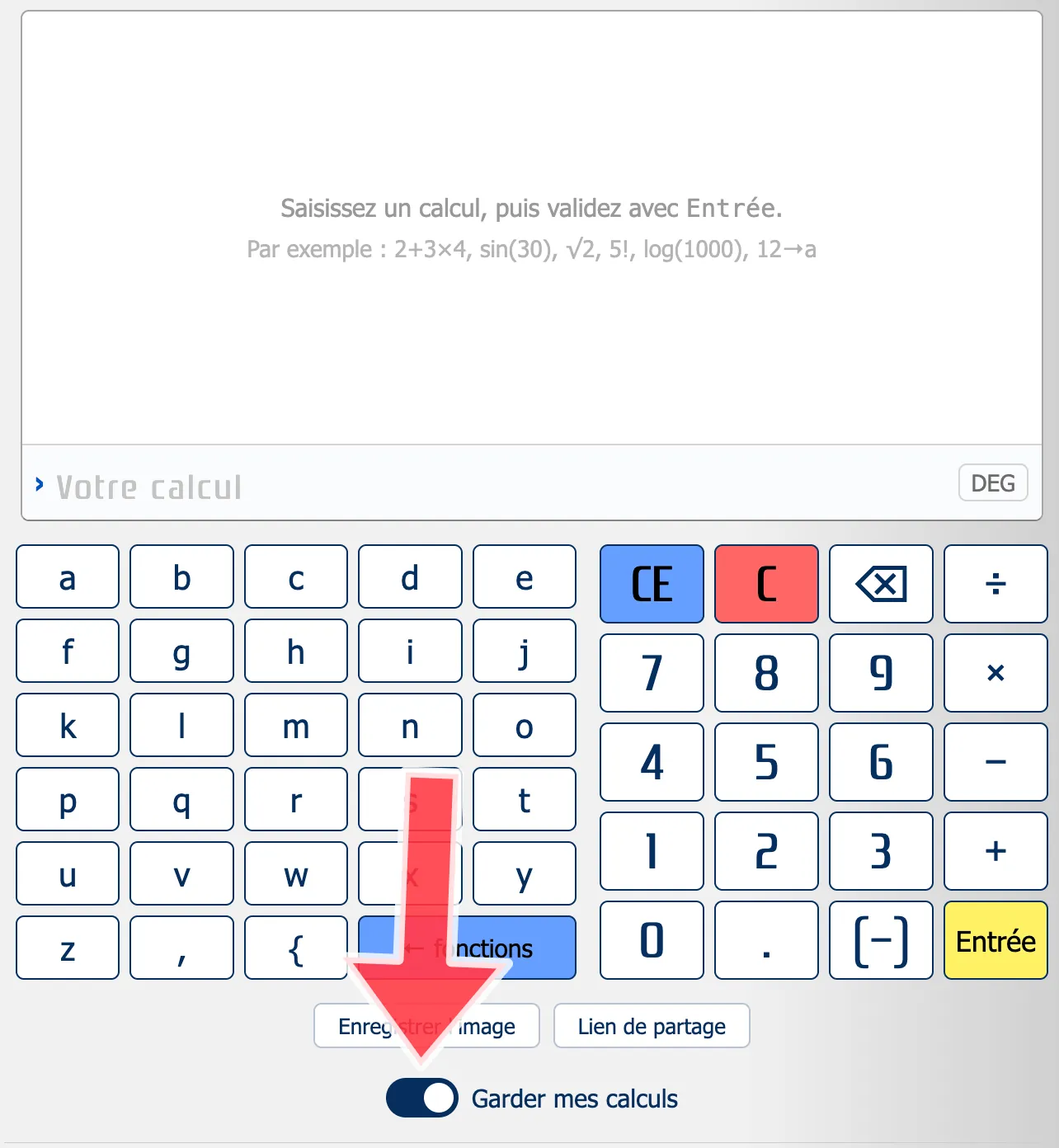 Enregistrer l'image de la calculatrice ou partager un lien