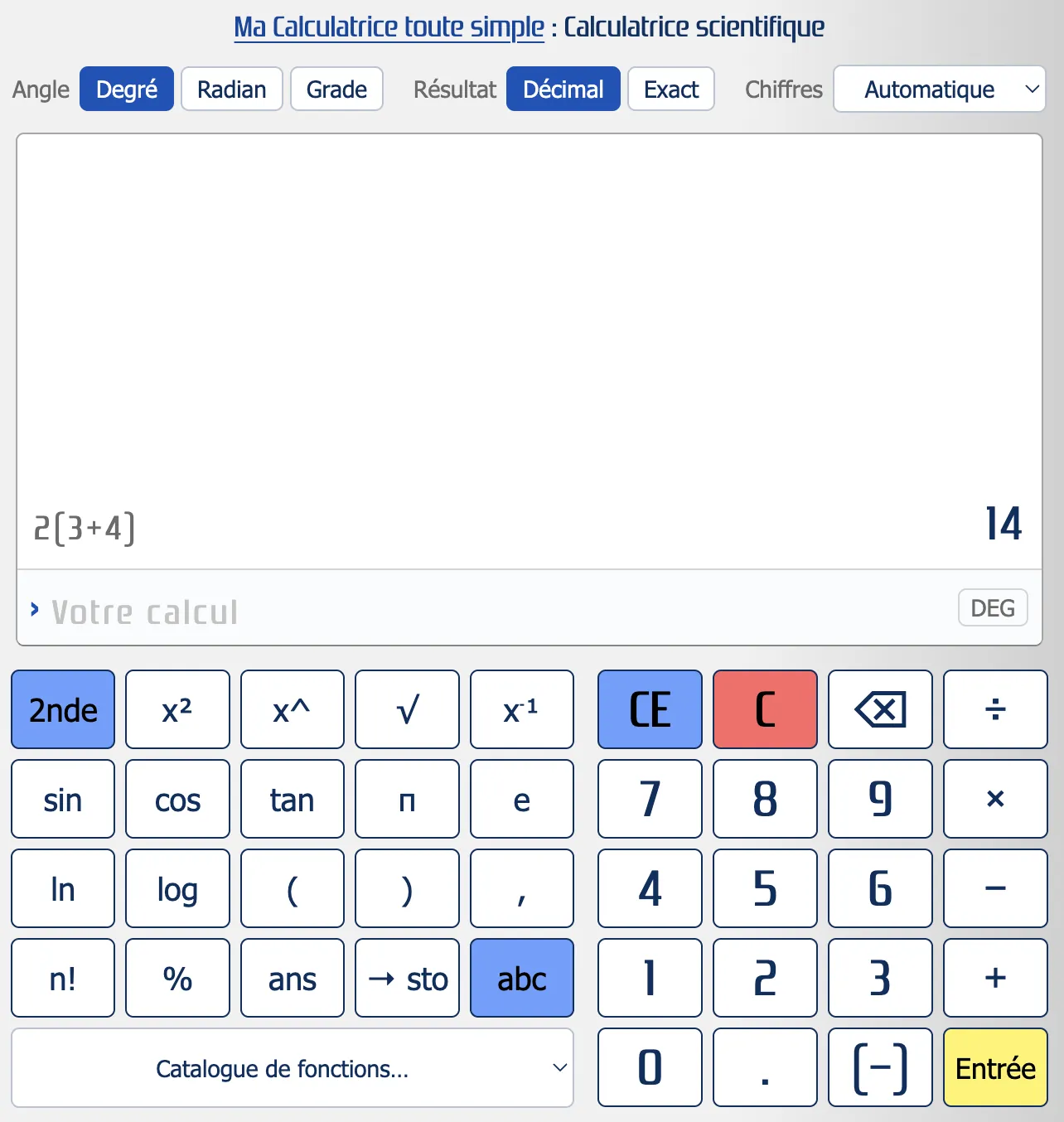 Multiplication implicite : 2(3+4) = 14