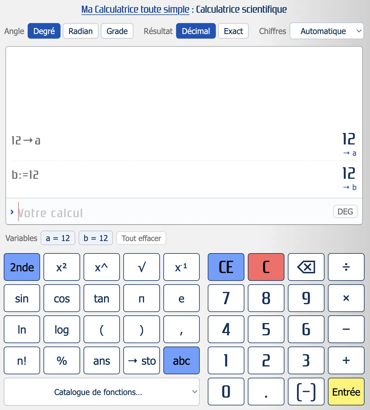 Les variables dans une calculatrice scientifique en ligne