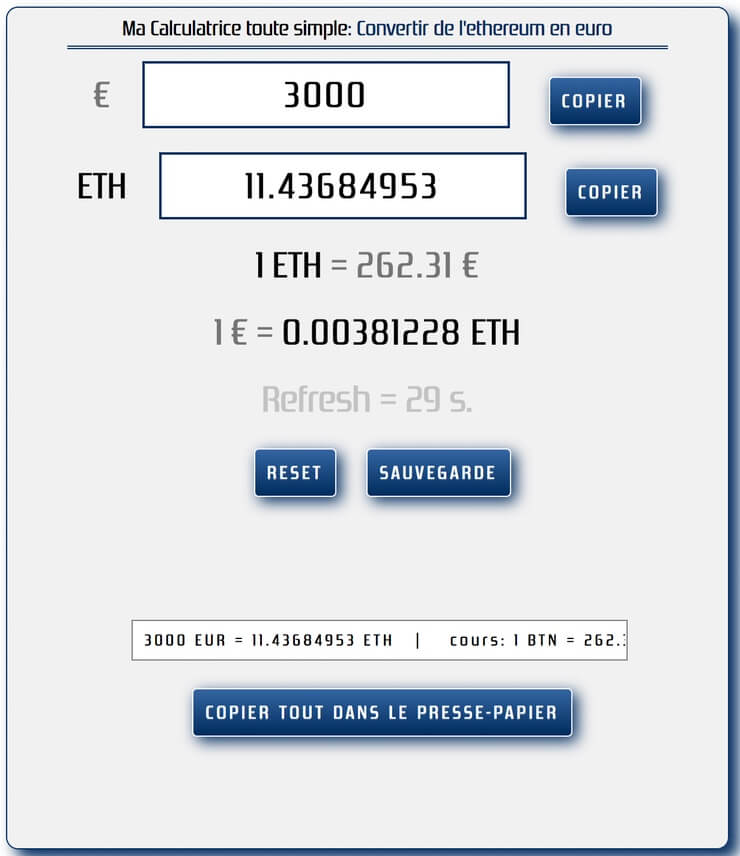 Convertir de l'ethereum en euro