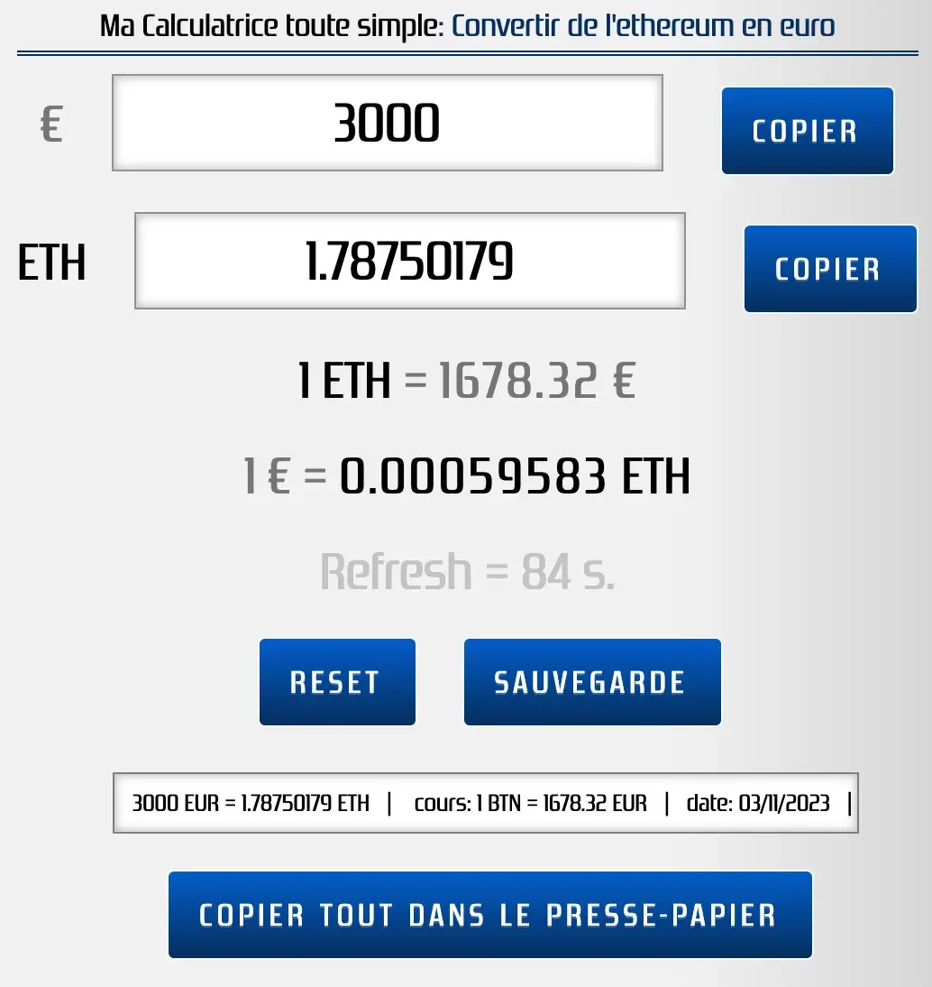 Convertir de l'ethereum en euro