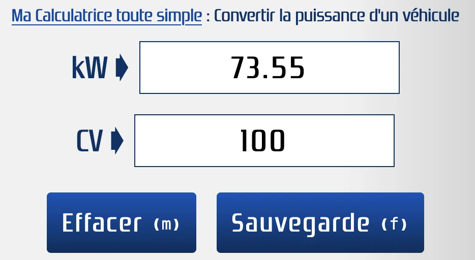 Convertisseur de la puissance d'une voiture (kW et cheval-vapeur)