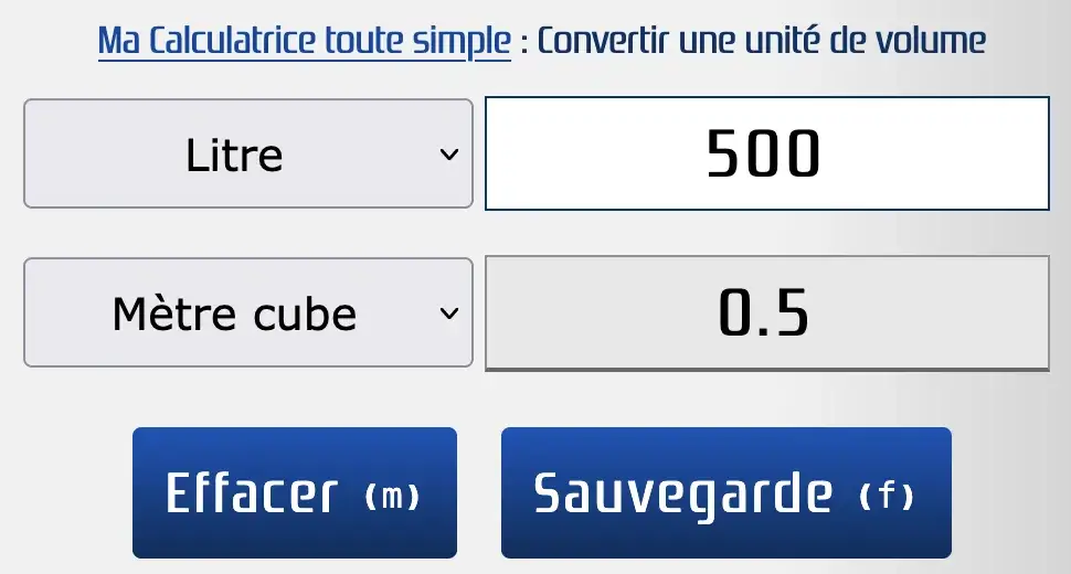 Convertir 500 litres en mètres cube