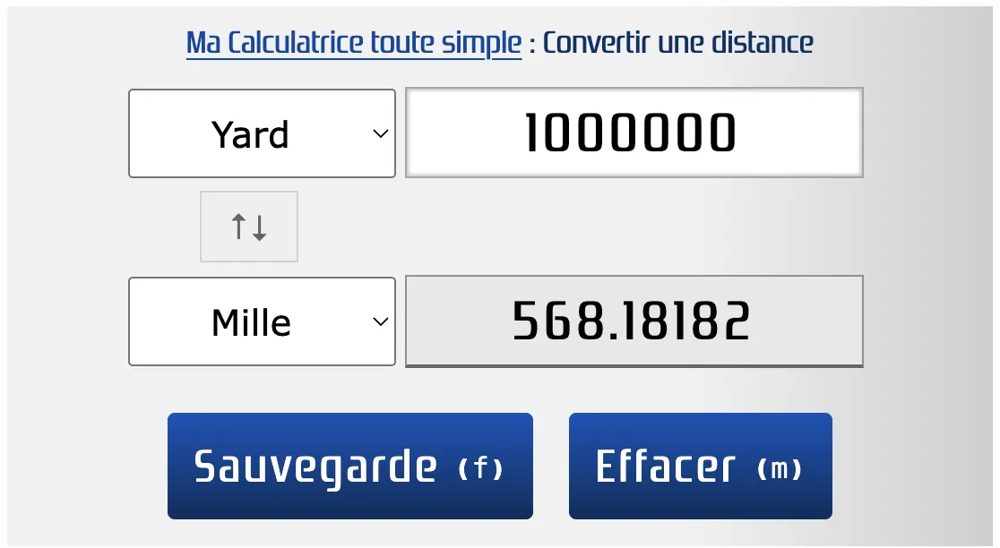 Convertir 1 000 000 yards en milles
