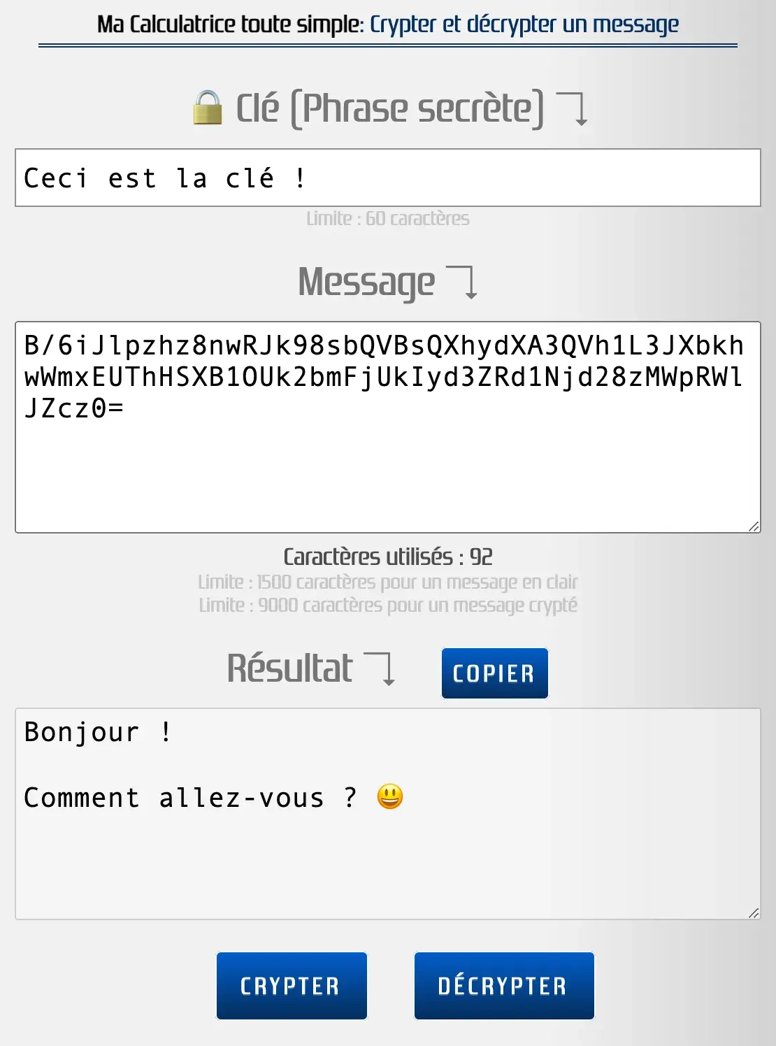 Décrypter en ligne un message secret