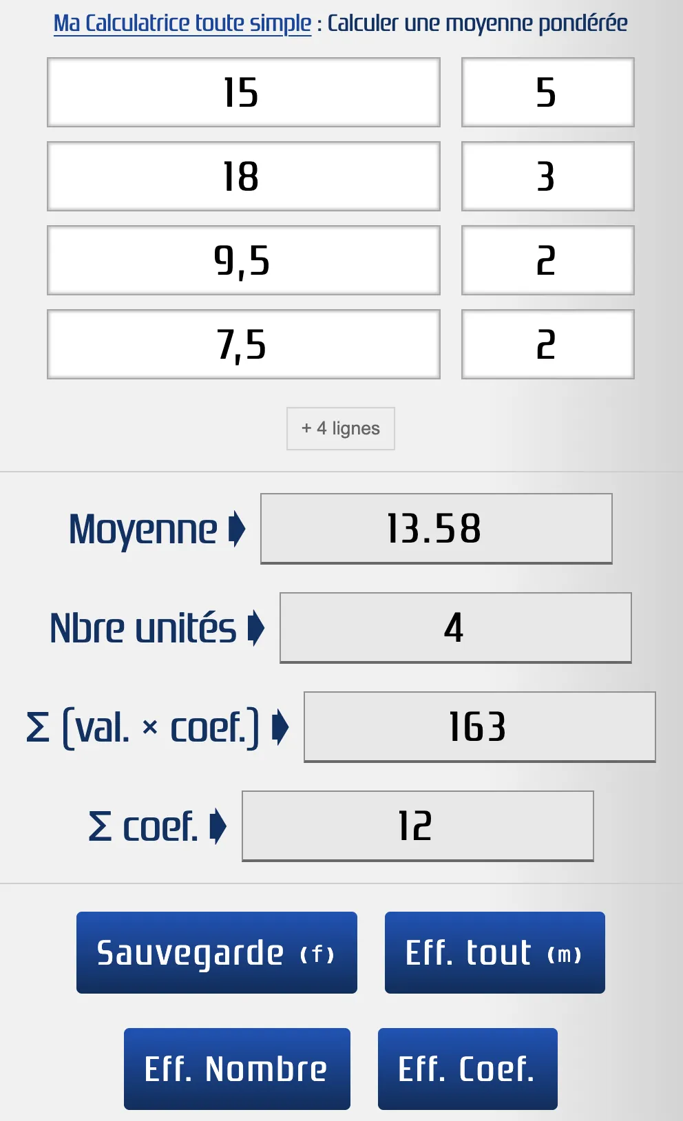 Calculer la moyenne pondérée avec des coefficients d'un élève