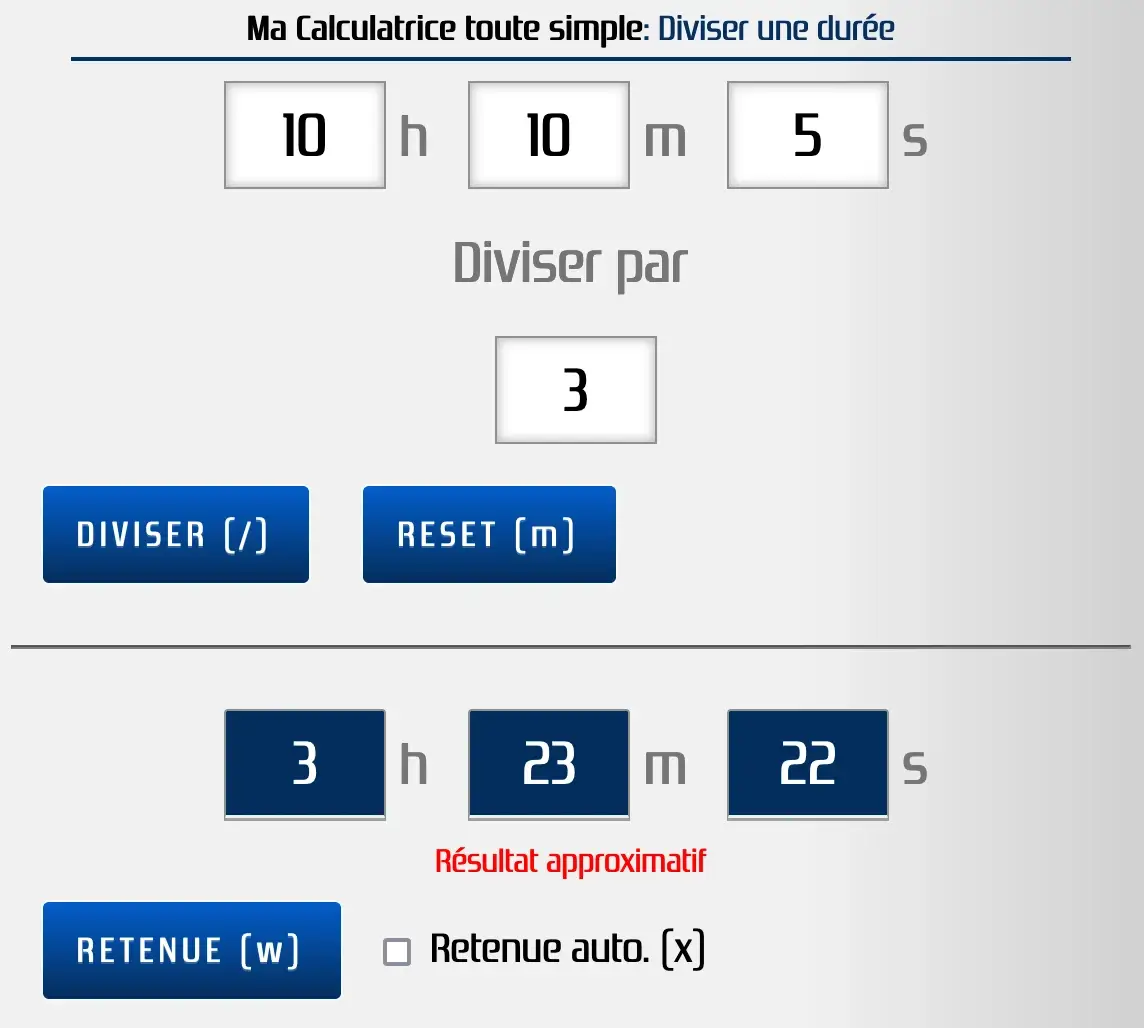 Diviser une durée avec un résultat approximatif d'une seconde
