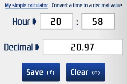 Convert 20:58 into 20.97