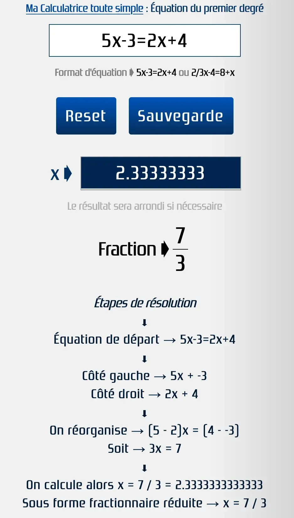 Résoudre l'équation avec une équation complexe