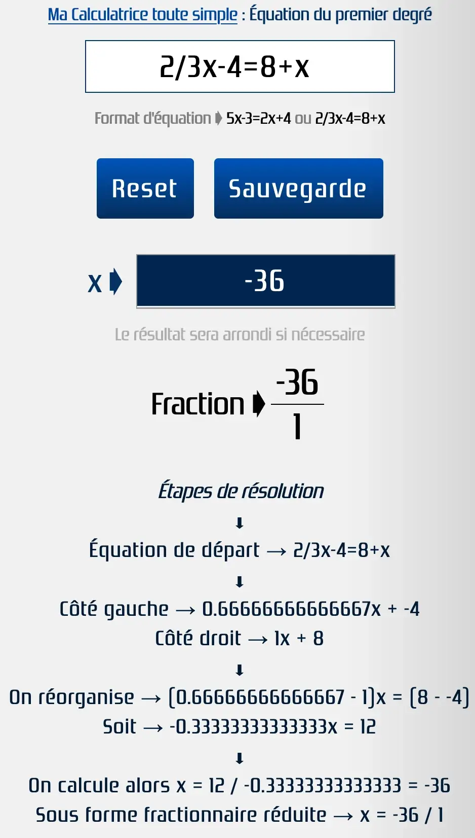 Résoudre l'équation avec des fractions 2 / 3 x - 4 = 8 + x