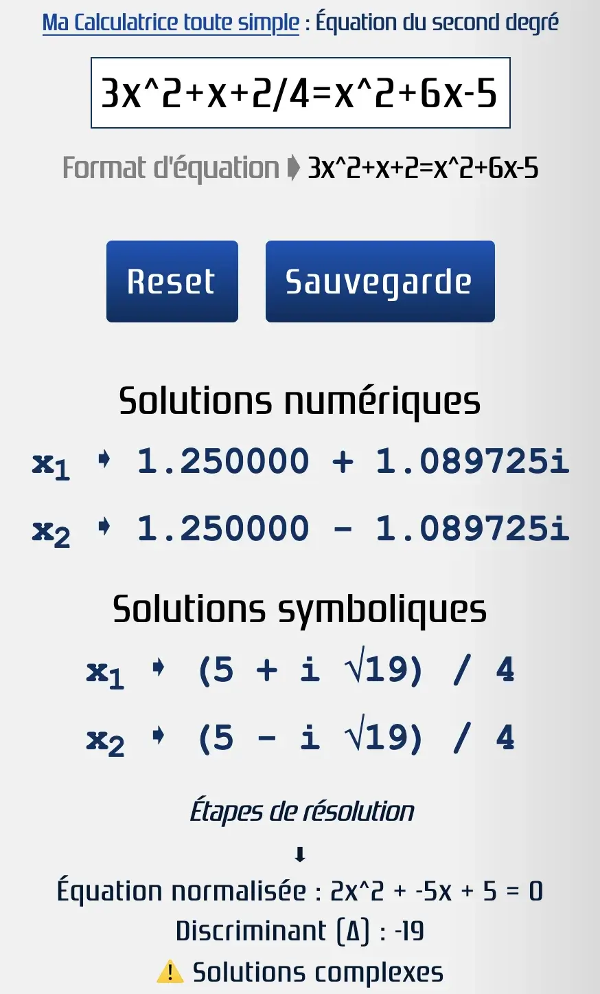 Équation du second degré avec une fraction