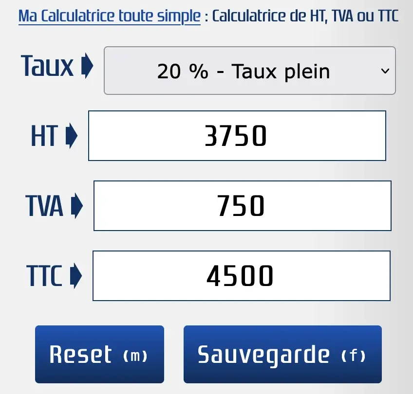 Calculer le HT du montant TTC 4500 euros