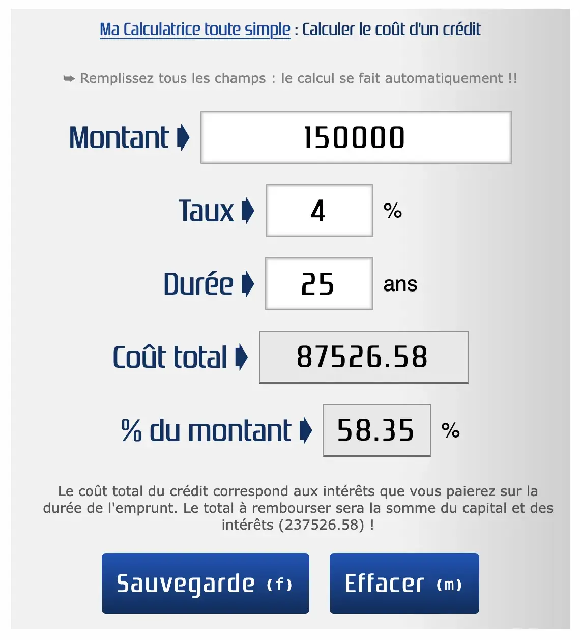 Exemple de calcul du coût réel d'un prêt de 150 000 € sur 25 ans à 4 %