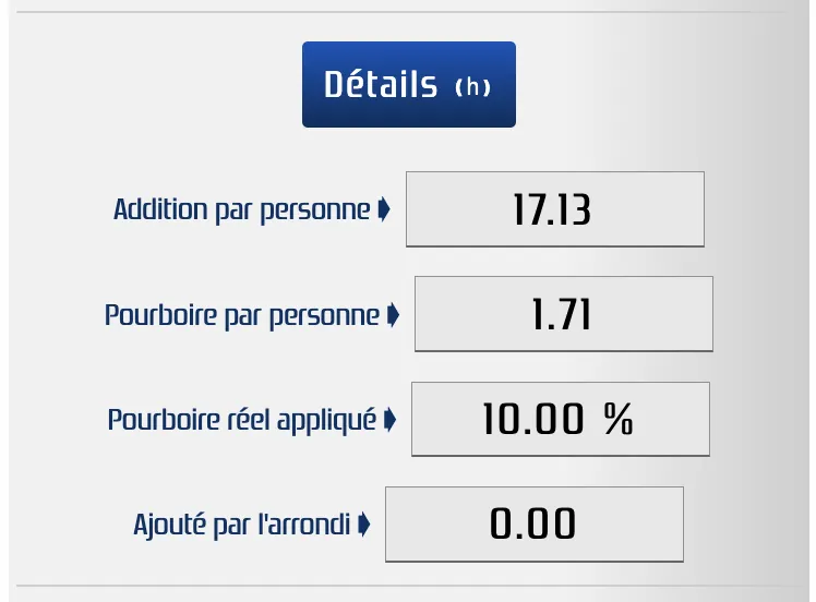 Détails du calcul du pourboire