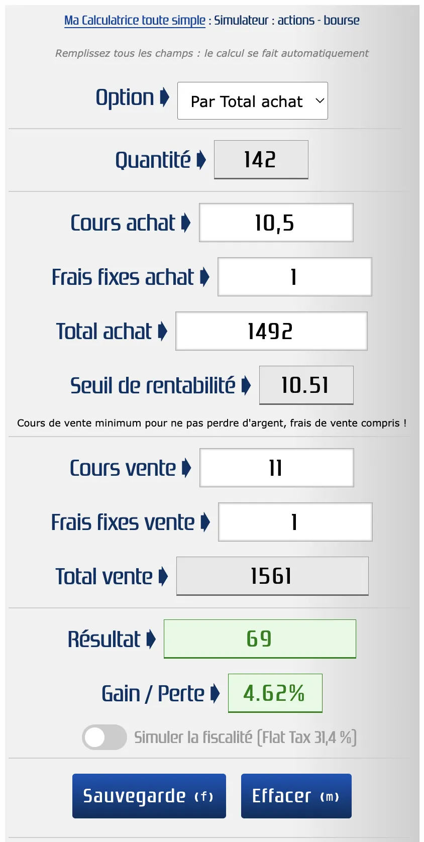 Opération boursière : gain