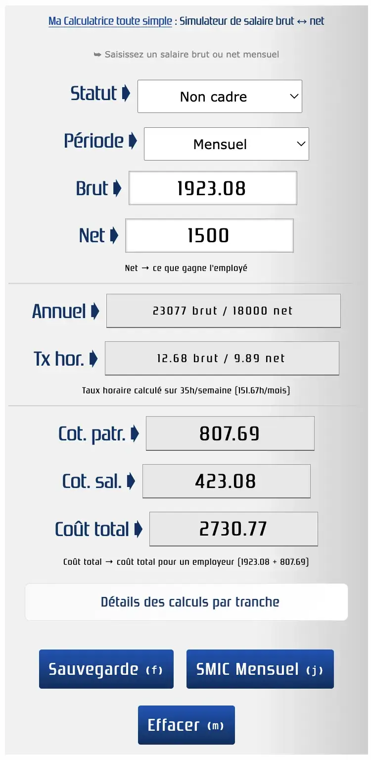Simulateur de salaire brut et net