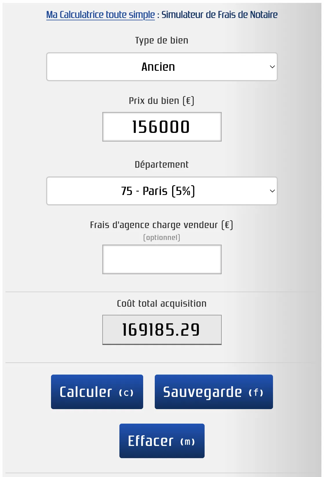 Simulateur de frais de notaire