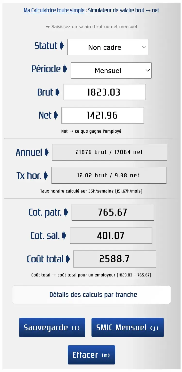 Calculer le SMIC net à partir du SMIC brut