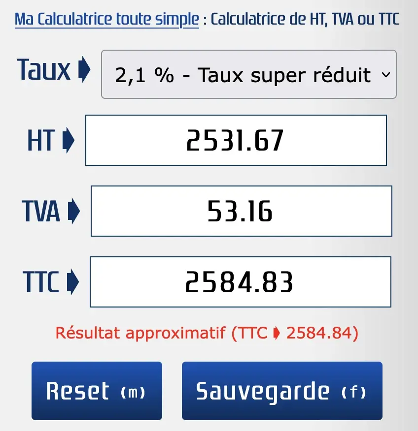 TTC approximatif de 0.01 euros