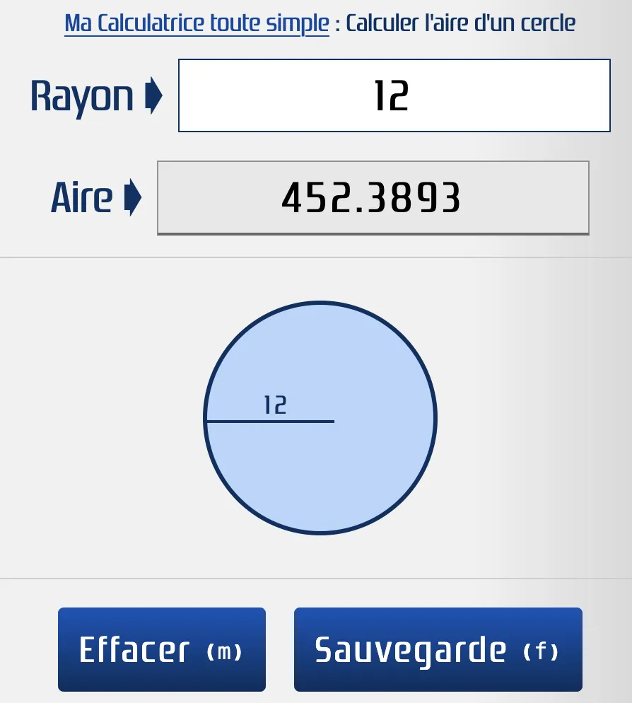Aire cercle : rayon 12