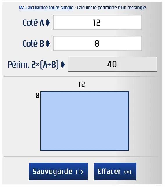 Calculer le pérmètre d'un jardin rectangulaire de 12 mètres de long et 8 mètres de large
