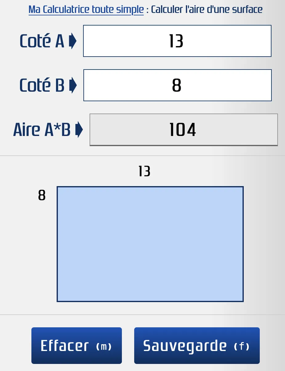 Calculer l'aire d'un terrain de 104 km² (13 × 8)