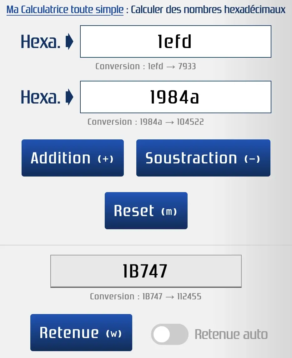 Additionner deux nombres hexadécimaux