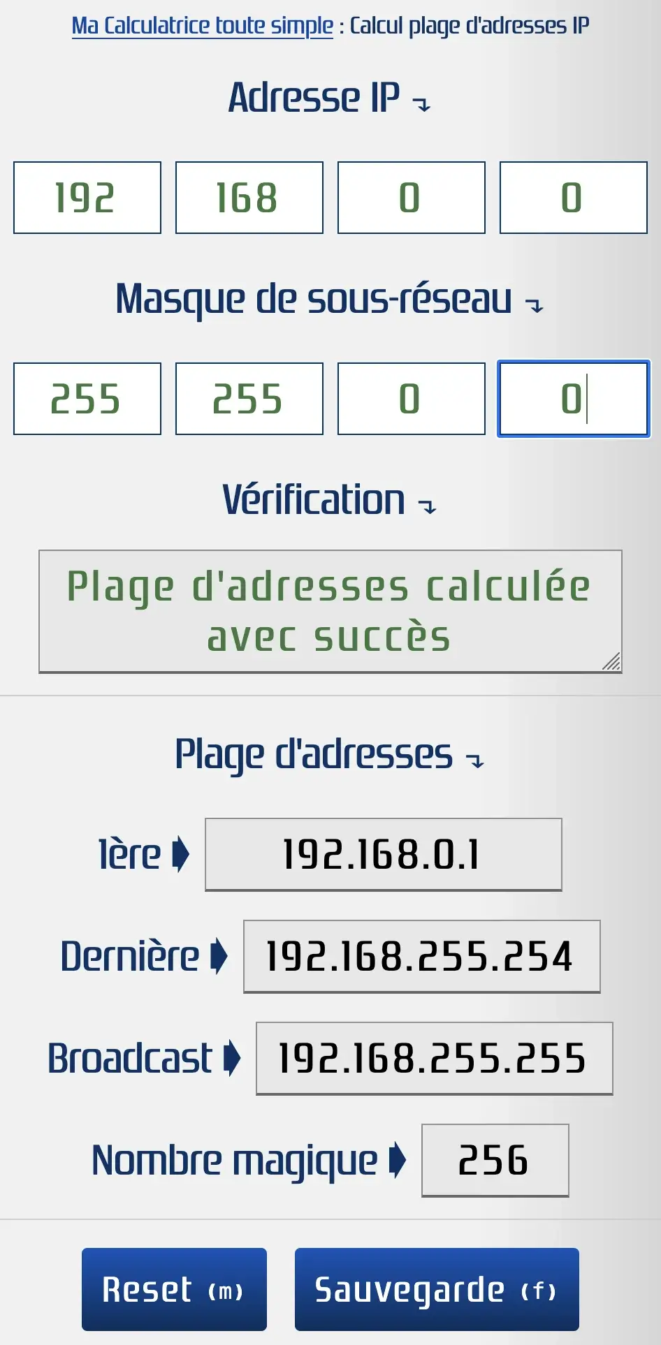 Calculer une plage d'adresses à partir d'une adresse IP et d'un masque de sous-réseau