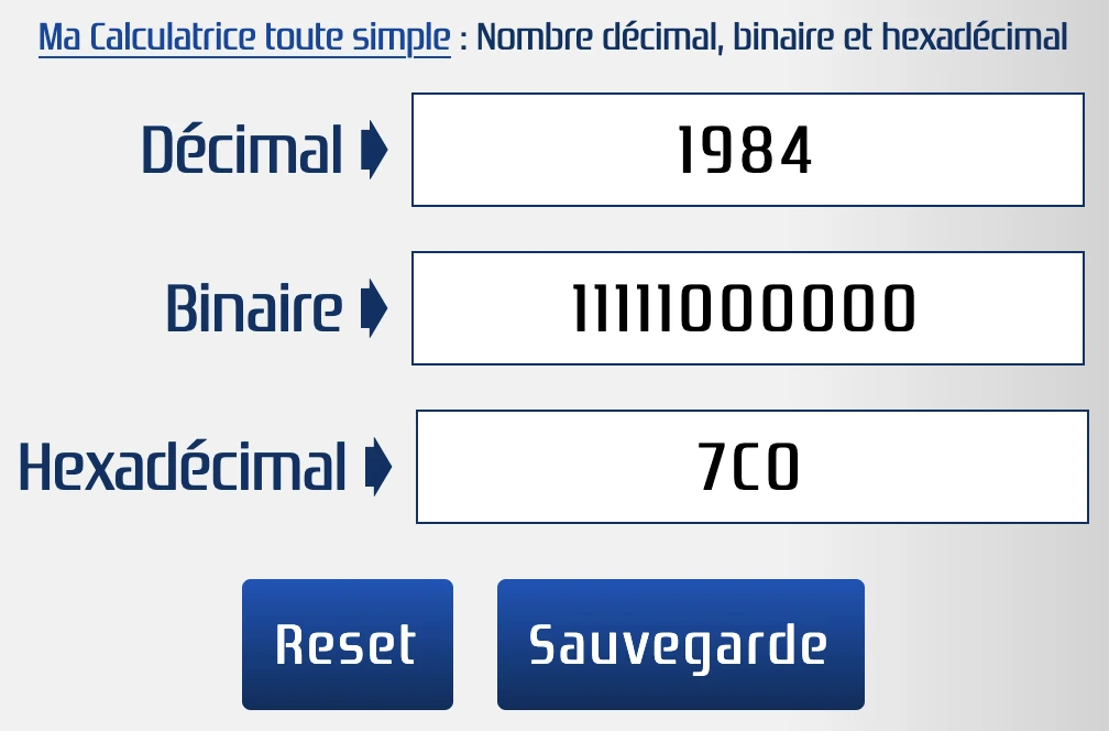Convertir décimal, binaire et hexadécimal
