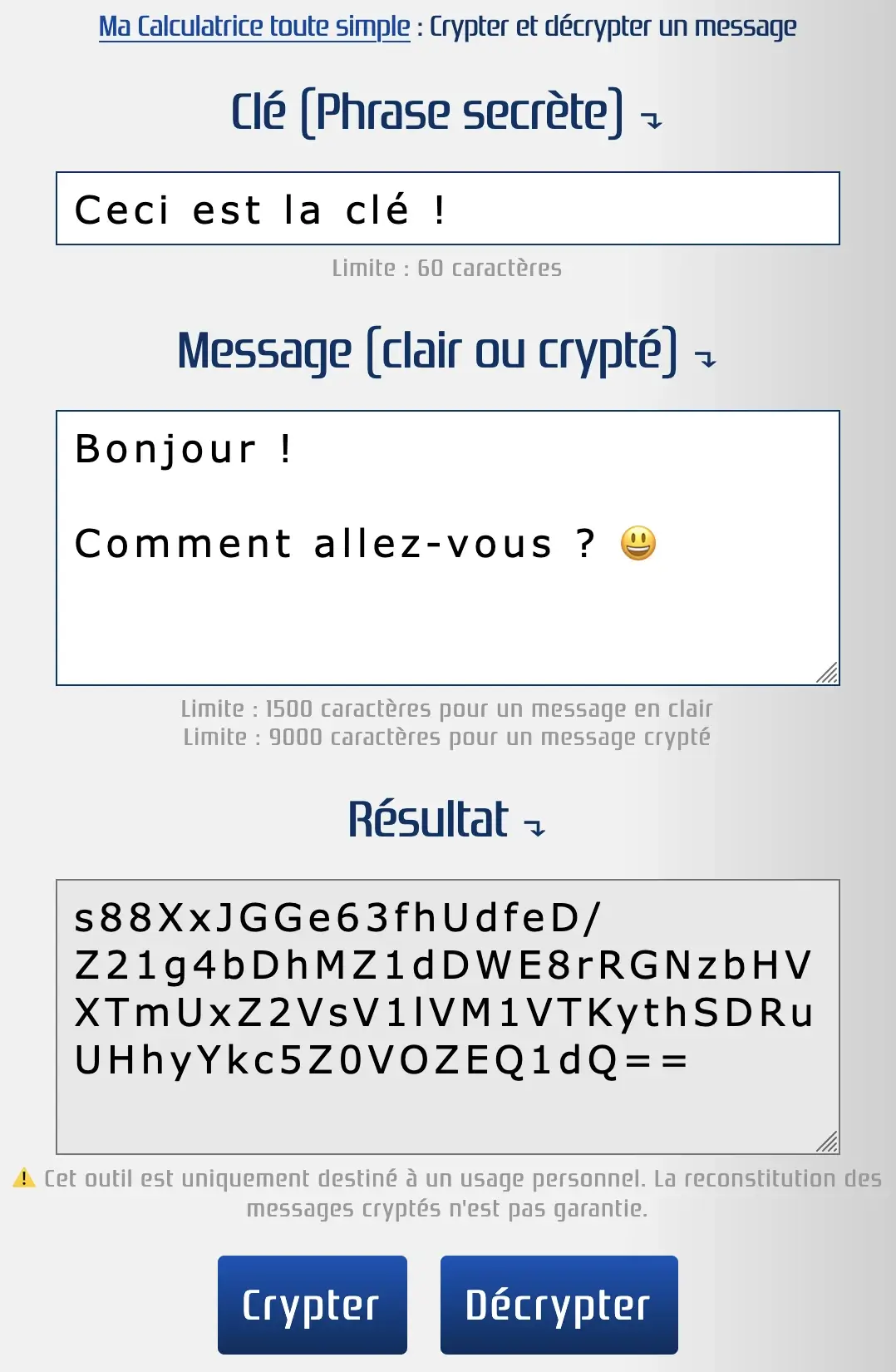 Crypter un message avec une clé
