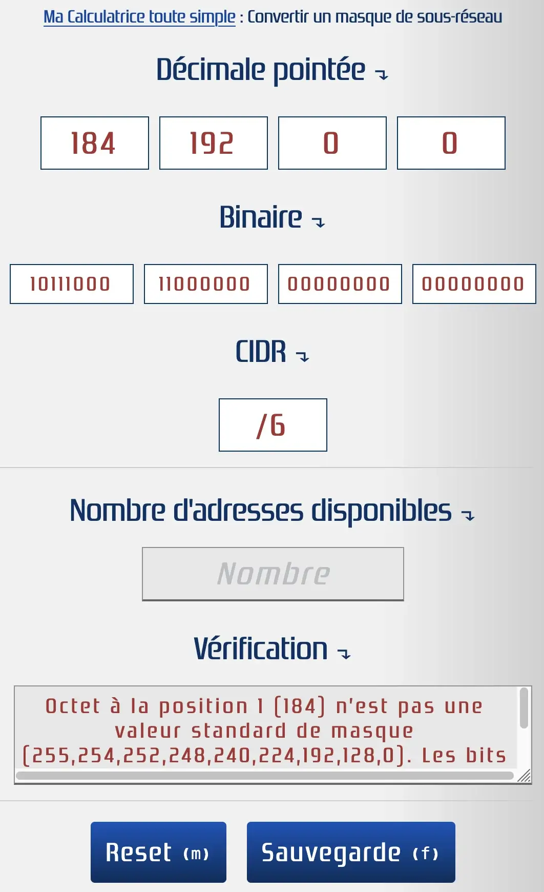 Gestion des erreurs pour le convertisseurde masque de sous-réseau