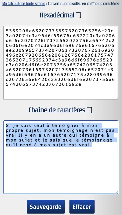 Convertir un hexadécimal en chaîne de caractères (utf-8)
