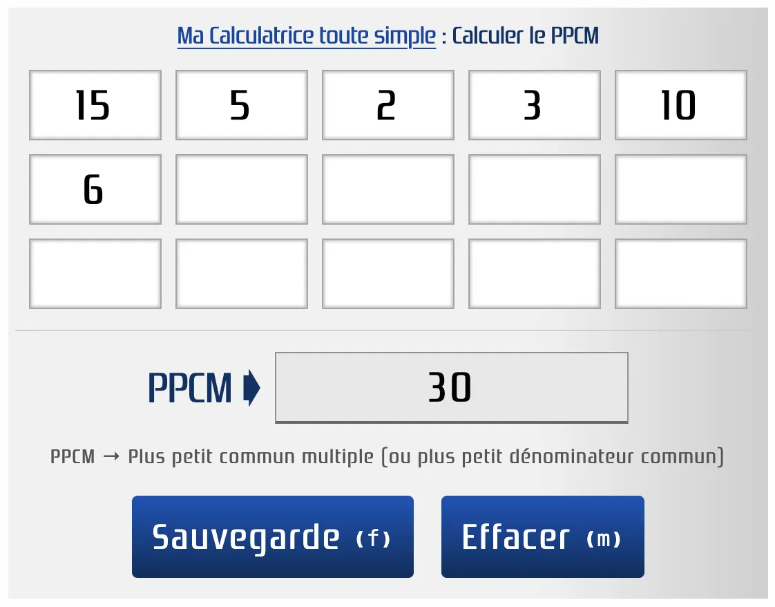 Calculer le plus petit denominateur commun