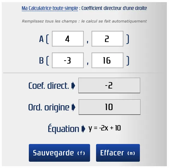 Coefficient directeur (pente) d'une droite sur un repère