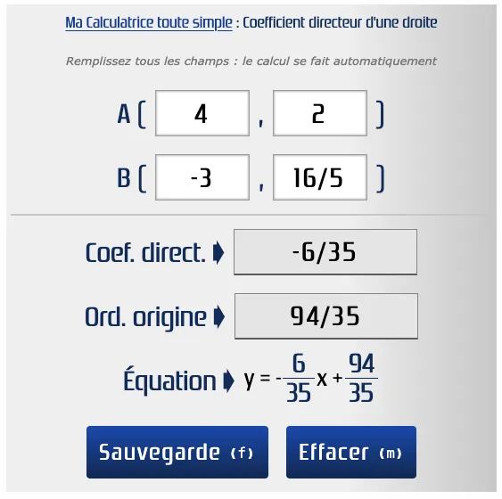 Saisie des coordonnées sous forme de fractions dans la calculatrice