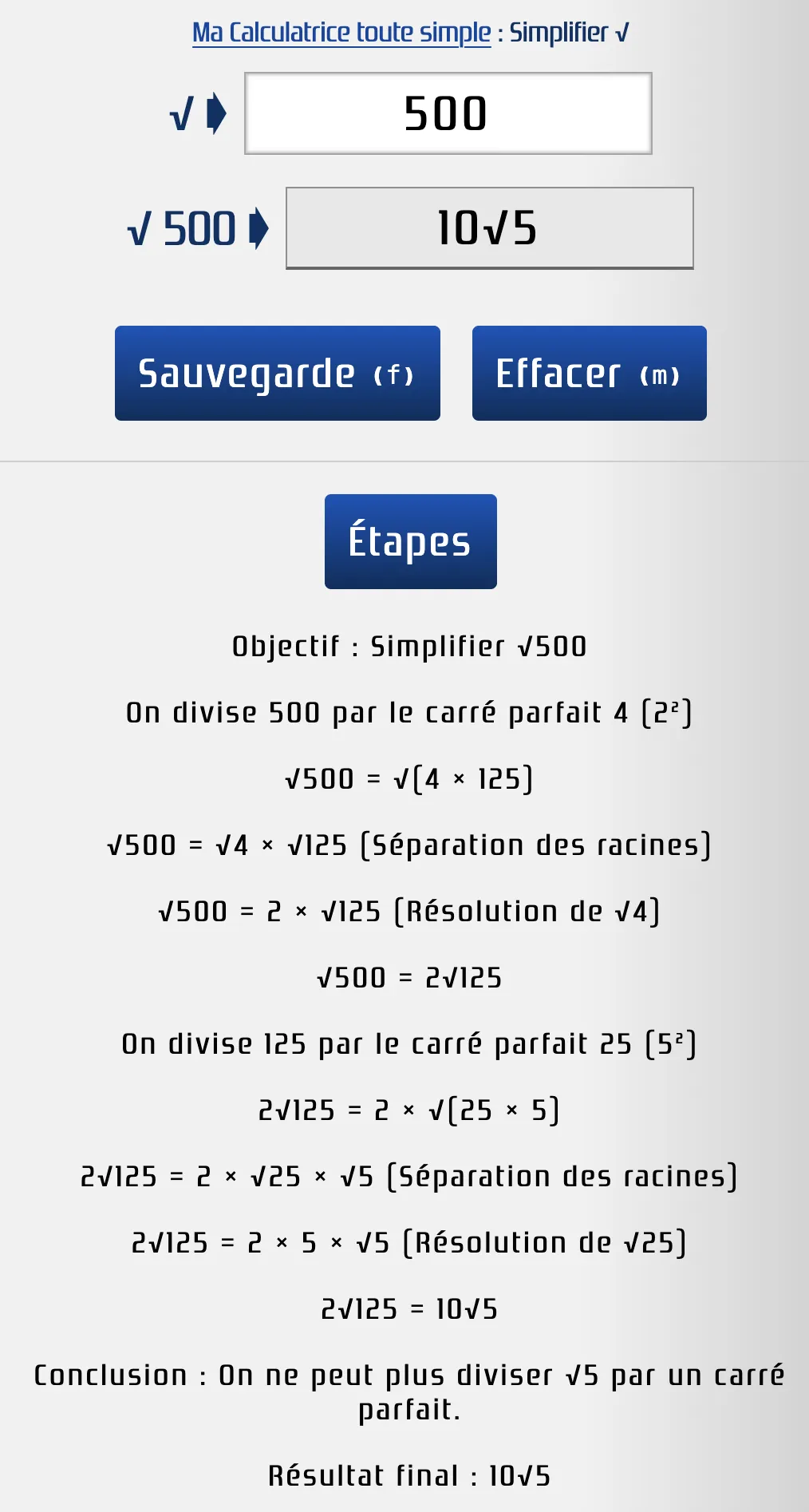 Détails et étapes de la simplification de racine carrée