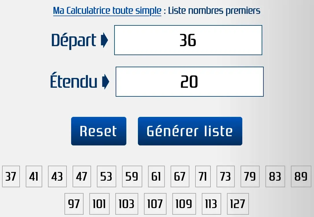Les 20 nombres premiers à partir de 36