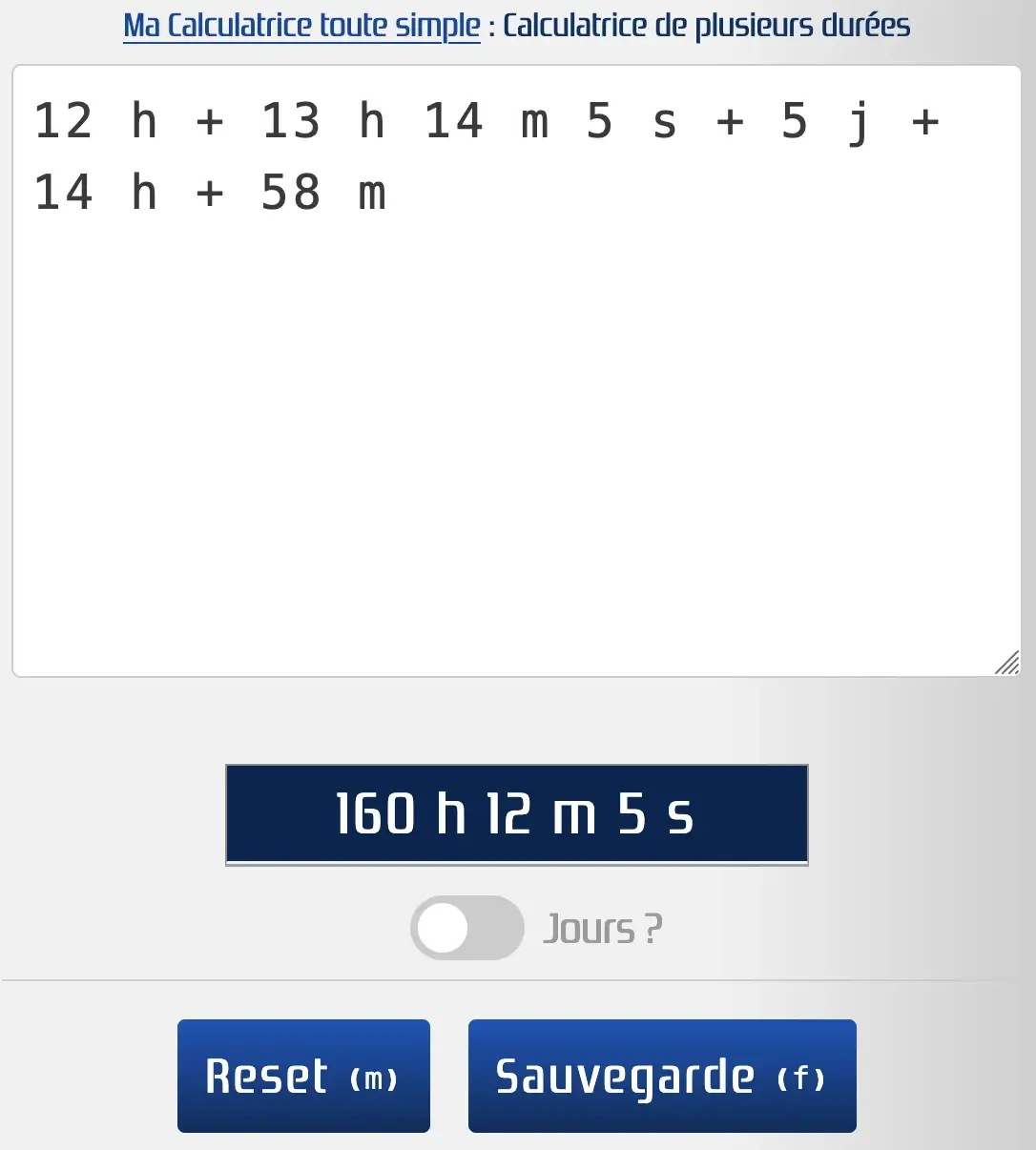 Additionner plusieurs durées