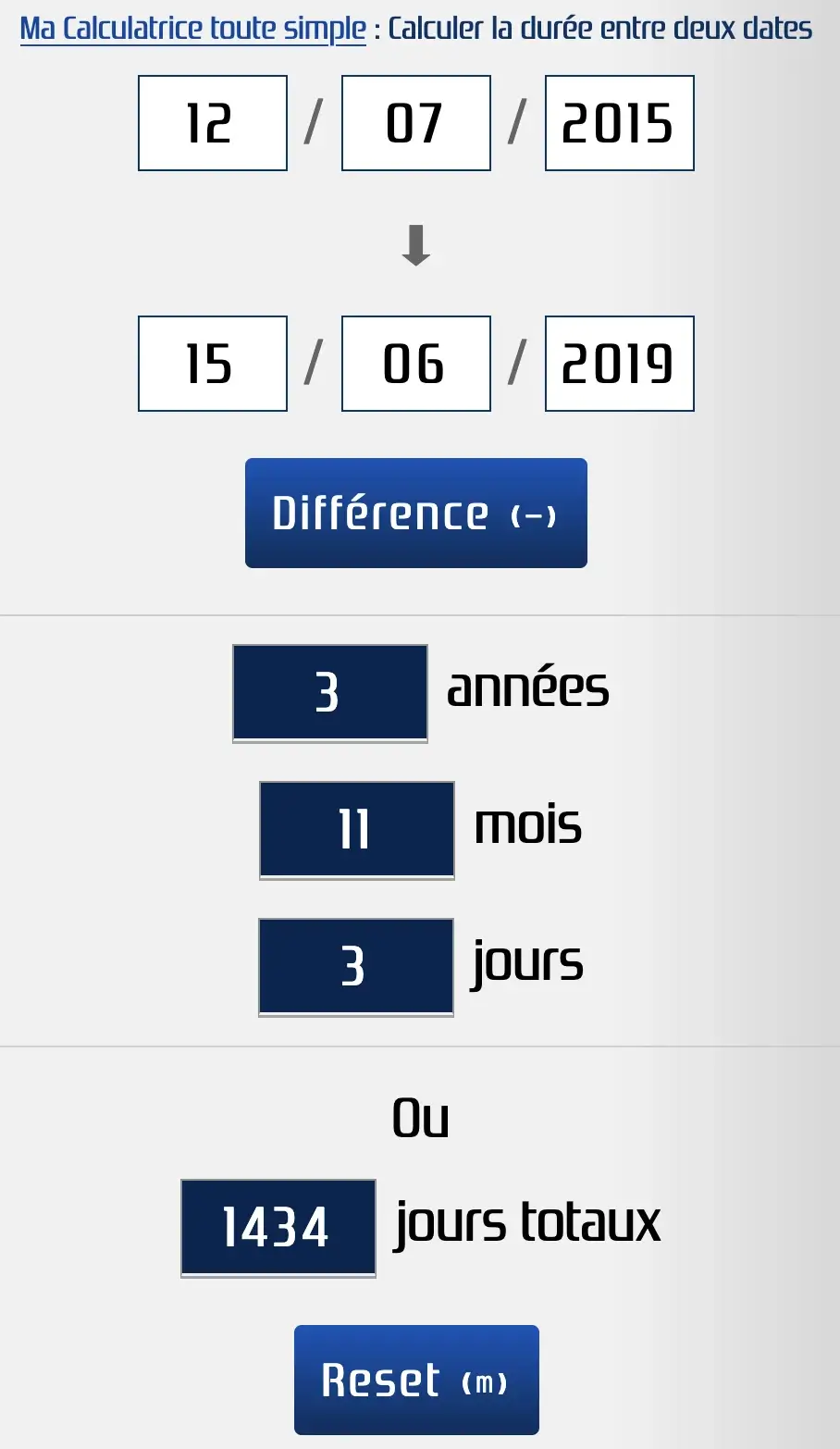 Calculer l'intervalle en jours, mois et années entre deux dates