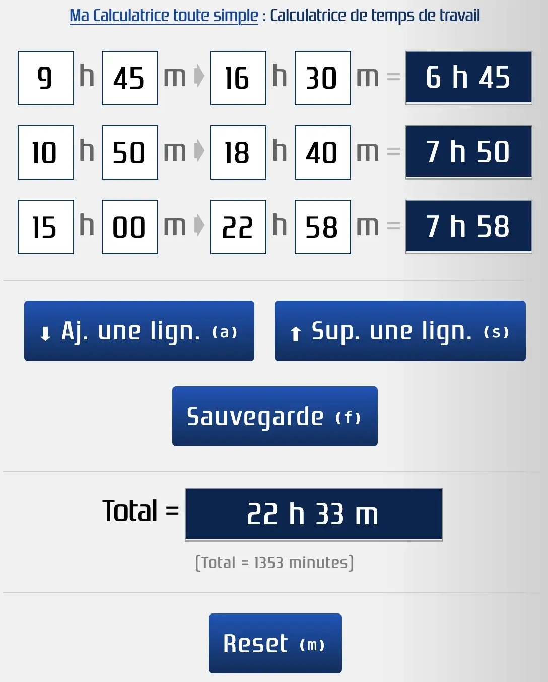 Calculer les durées de travail