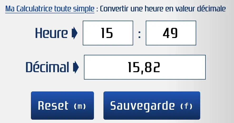 Convertir 15 h 49 en 15,82