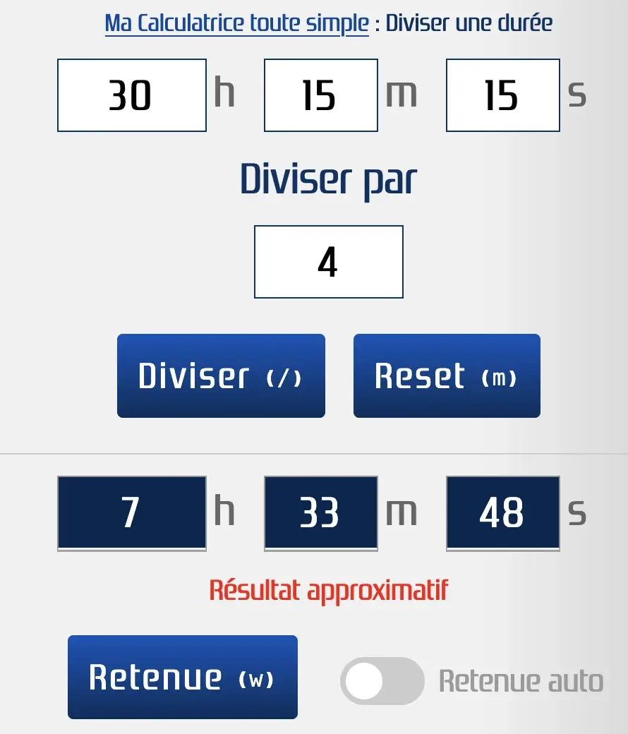 Diviser une durée avec un résultat approximatif d'une seconde
