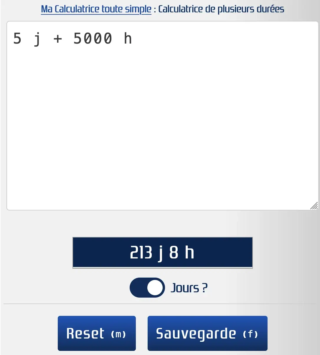 Résultat avec les jours