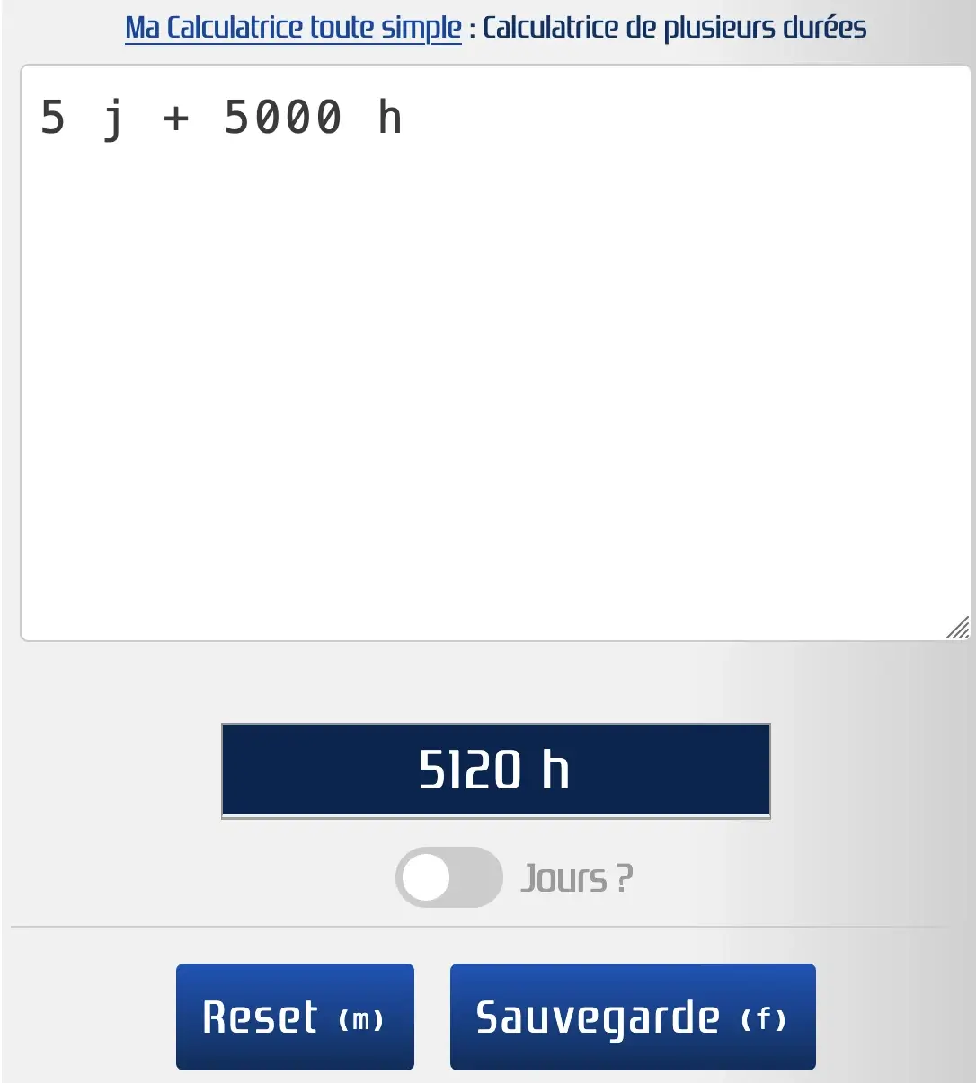 Résultat sans les jours