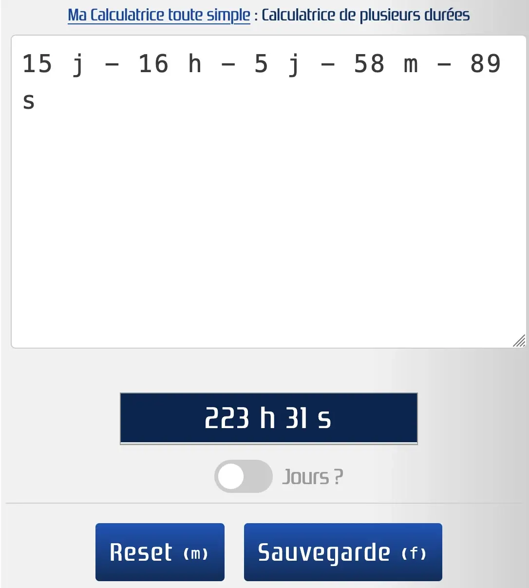 Soustraire plusieurs durées
